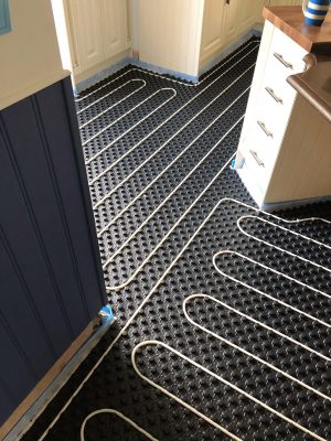 nu-heat underfloor heating matrix hold pipes in place in tight space in kitchen