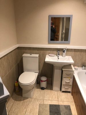 existing toilet and sink suite before upgrade to combination unit