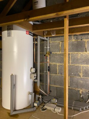 pipes foam protected, water supply, expansion vessel and safety discharge components and pipework for unvented hot water cylinder