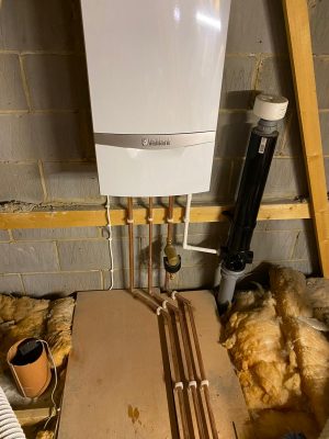 pipes installed on Vaillant Ecotec Plus boiler in loft